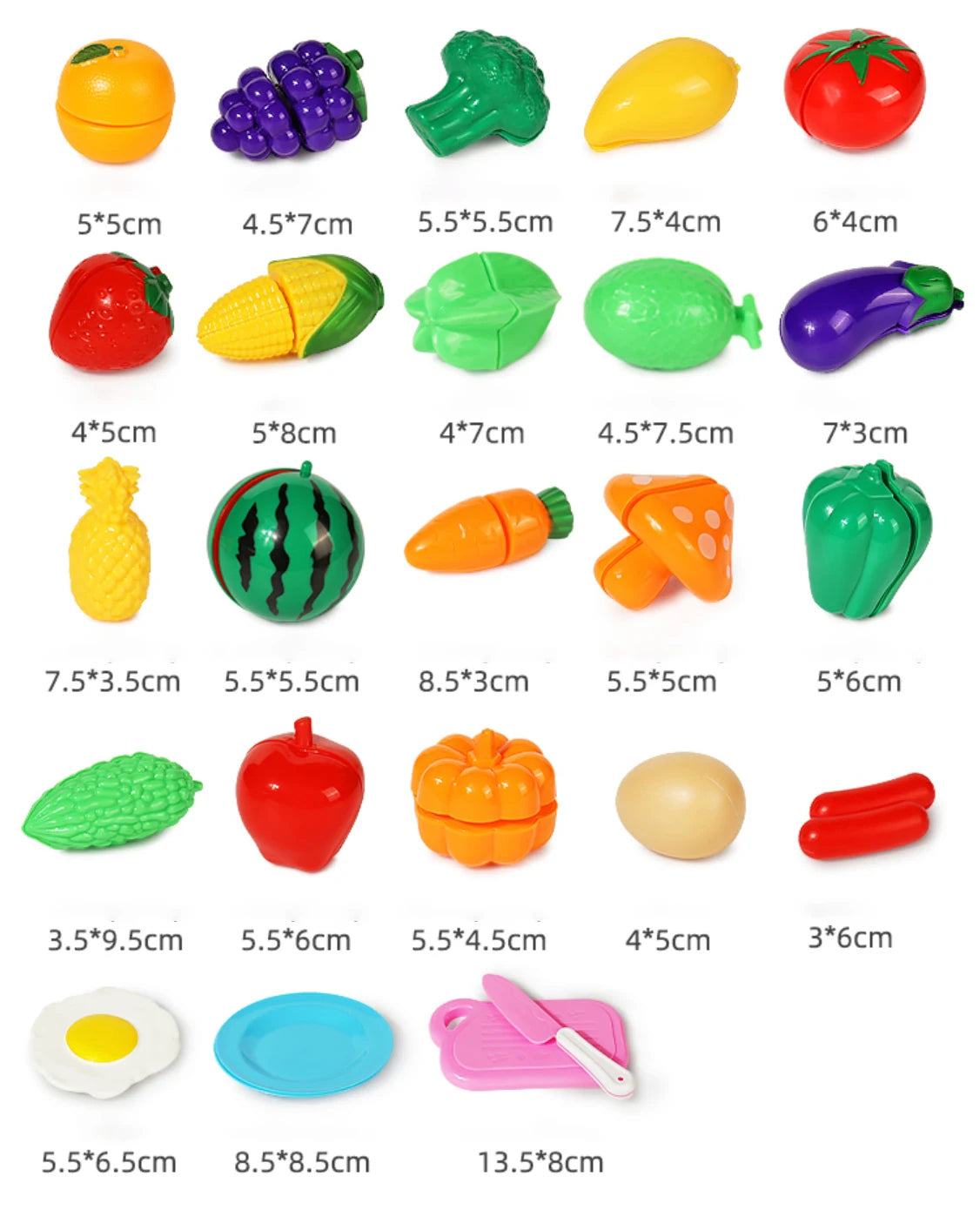 Kit de Frutas e Legumes de Faz de Conta - Brinquedo Educativo em Plástico